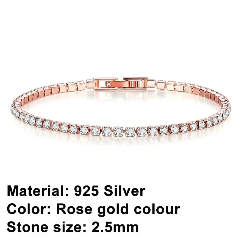 Rose Gold Classic Shining Bracelet Crystal Tennis Bracelet Jewelry Fashion