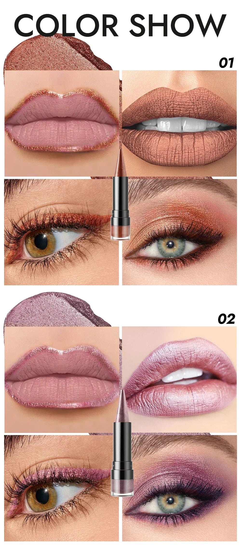 Pointed Glitter Lipstick Nude Purple Moisturize Diamond Metallic Lip Liner Pencil Outline Contouring Gradient Eyeshadow Cosmetic