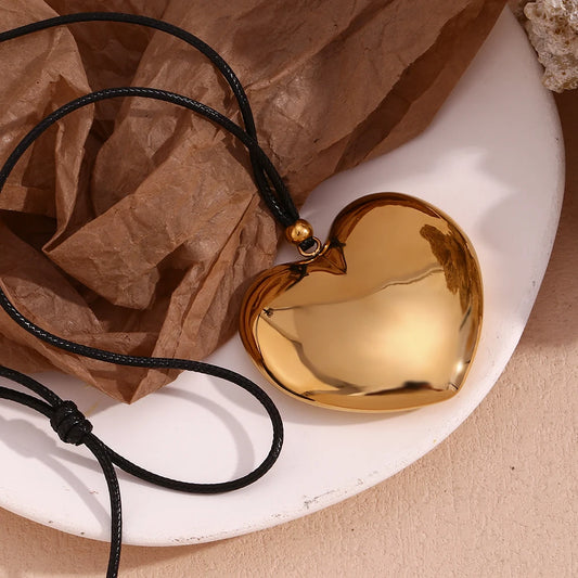 Hollow Heart Pendant Chain Necklace Gold Plated Chain 316L Stainless Steel