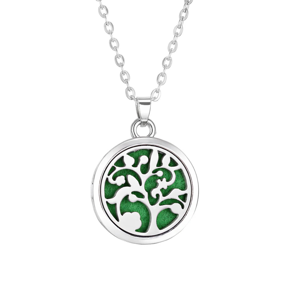 Tree of Life Aromatherapy Necklace Perfume Essential Oil Diffuser Alloy Stainless Steel  Locket Pendant Aroma Diffuser Necklace