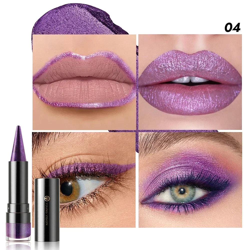 Pointed Glitter Lipstick Nude Purple Moisturize Diamond Metallic Lip Liner Pencil Outline Contouring Gradient Eyeshadow Cosmetic