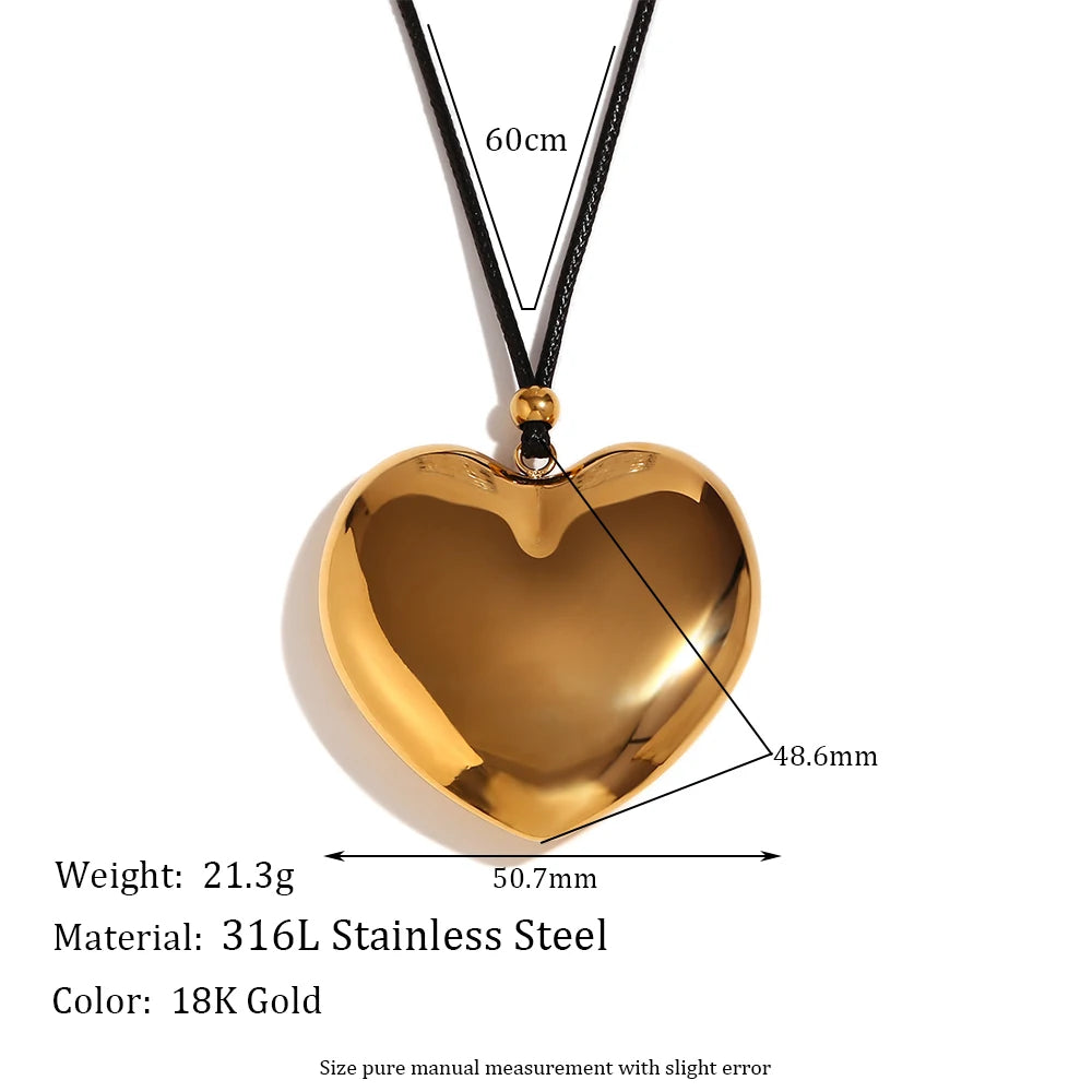 Hollow Heart Pendant Chain Necklace Gold Plated Chain 316L Stainless Steel