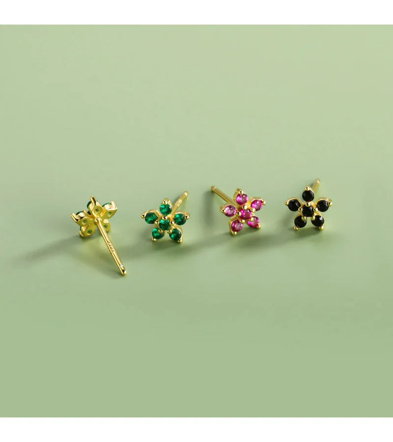 Trendy Fashion Flower Colour CZ Stud Earrings 925 Silver