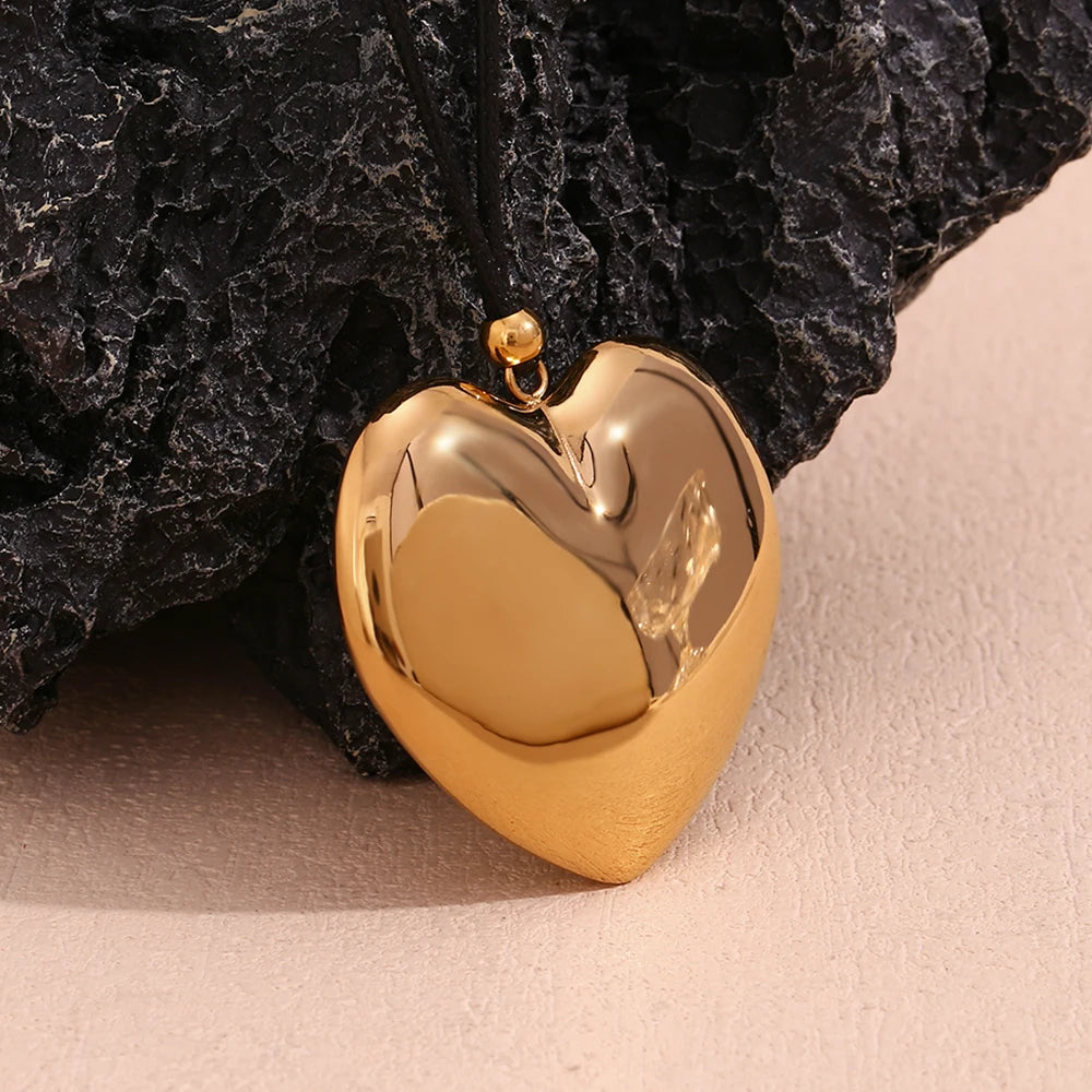 Hollow Heart Pendant Chain Necklace Gold Plated Chain 316L Stainless Steel