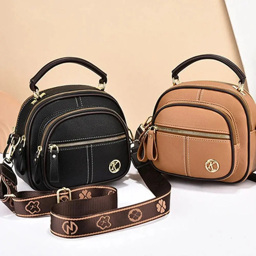 Satchels Bag Multi Compartment Wide Shoulder Straps Leather Crossbody Handbag