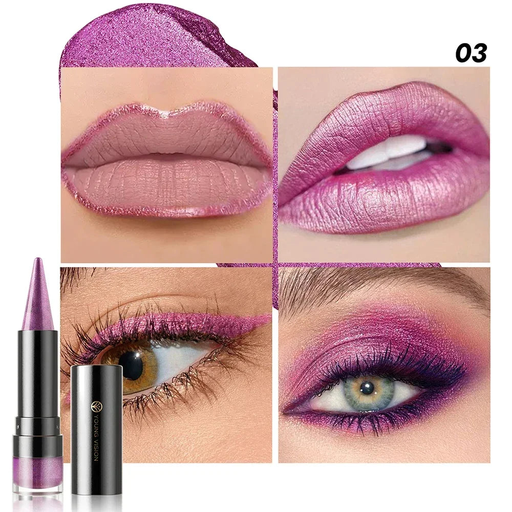 Pointed Glitter Lipstick Nude Purple Moisturize Diamond Metallic Lip Liner Pencil Outline Contouring Gradient Eyeshadow Cosmetic