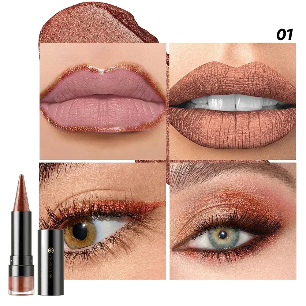 Pointed Glitter Lipstick Nude Purple Moisturize Diamond Metallic Lip Liner Pencil Outline Contouring Gradient Eyeshadow Cosmetic