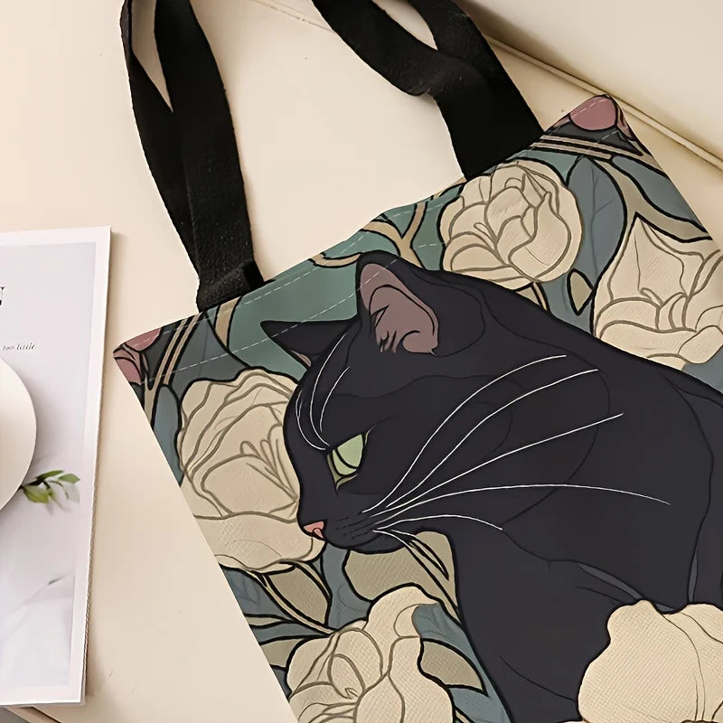 Large Capacity Shoulder Handbag Reusable Shopping Bag Cat Design