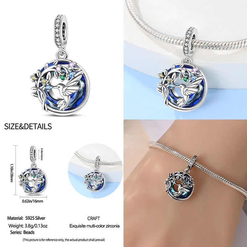 Original Sterling Silver 925 Astrolabe Sun&moon Star Blue Series Charms Fit Bracelet DIY Charm for Women Jewelry Fine Gifts