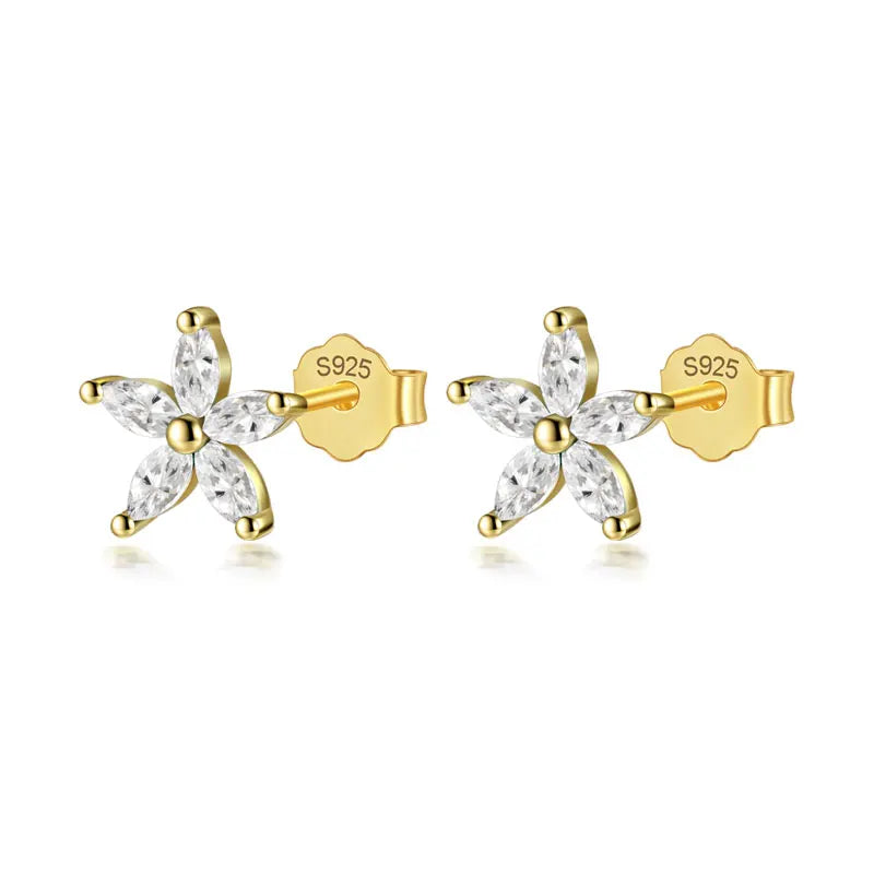 Trendy Fashion Flower Colour CZ Stud Earrings 925 Silver