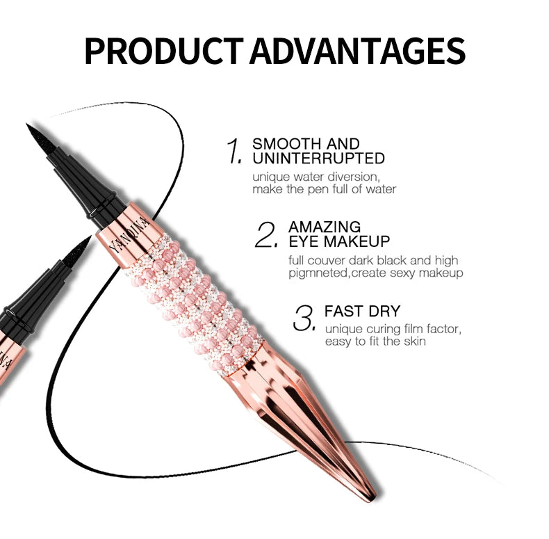 YANQINA Precision Liquid Eyeliner Pen - Long-lasting, Waterproof, Transfer-proof, Quick-Dry Black Eyeliner with Sparkling Design