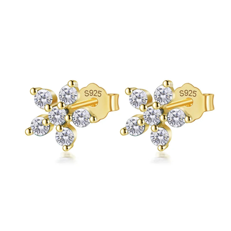 Trendy Fashion Flower Colour CZ Stud Earrings 925 Silver