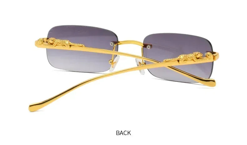 Rimless Rectangle Vintage Metal Leopard Head Sunglasses Frameless Tinted Shades