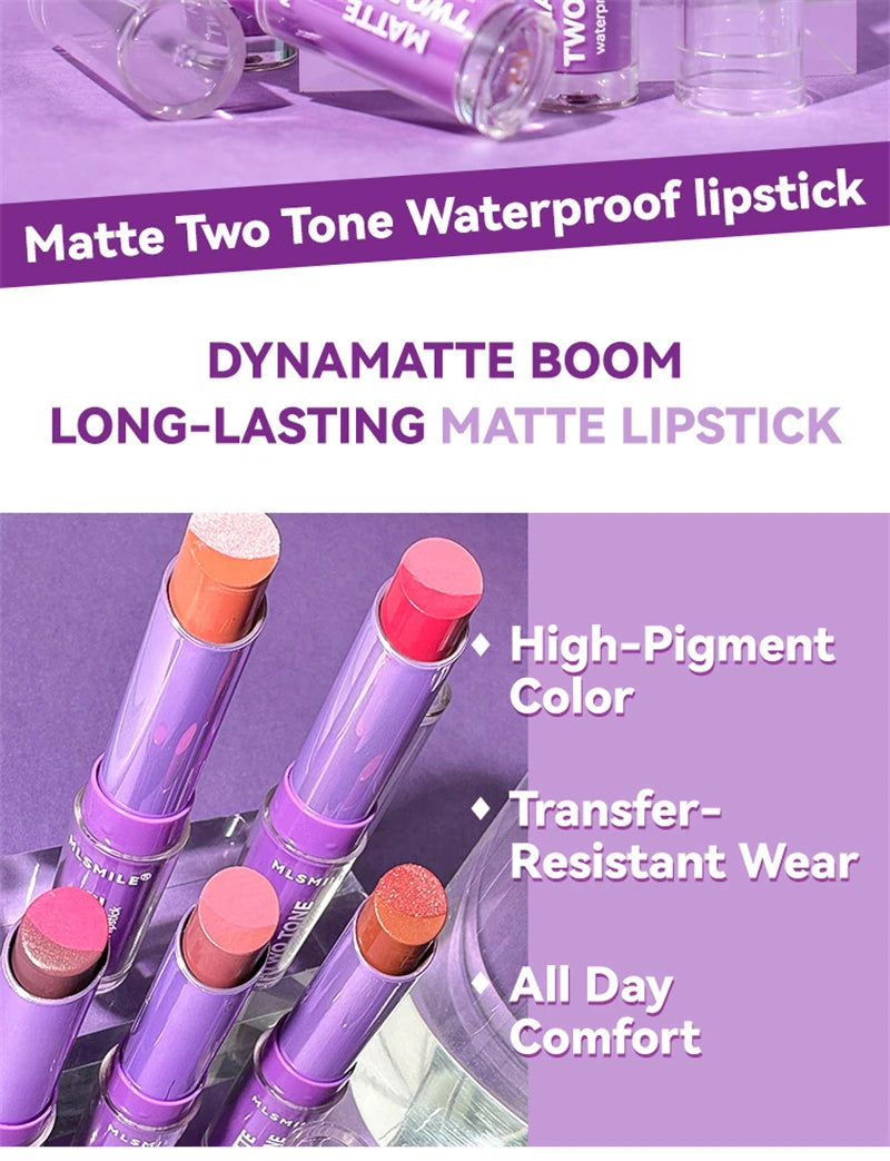 Gradient Two-color Velvet Lipstick Creating 3D Lips Waterproof Long Lasting Matte Lip Gloss Lipgloss Non-Stick Cup Woman Makeup