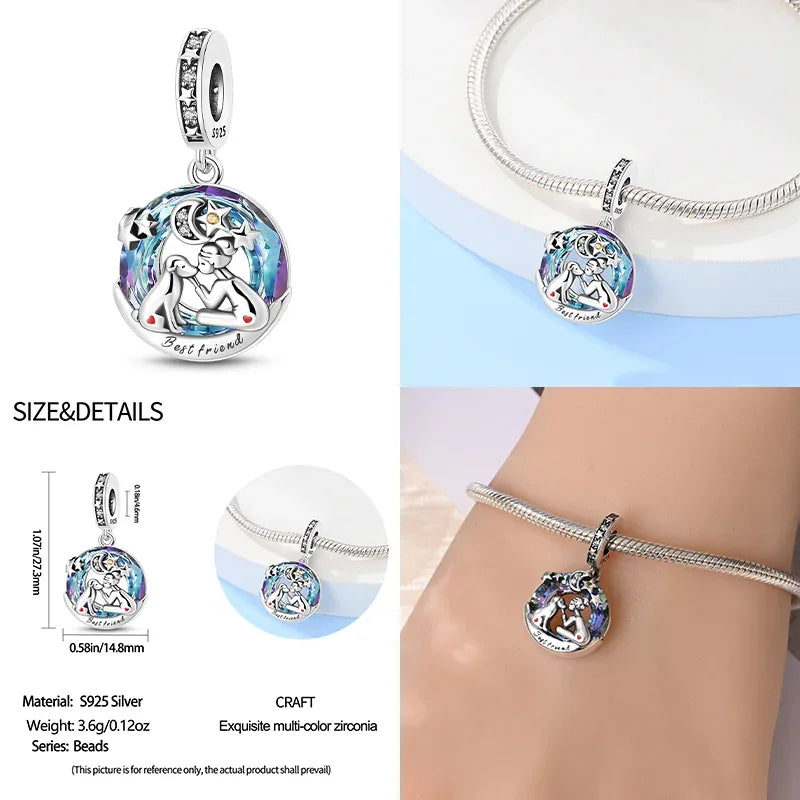 Original Sterling Silver 925 Astrolabe Sun&moon Star Blue Series Charms Fit Bracelet DIY Charm for Women Jewelry Fine Gifts