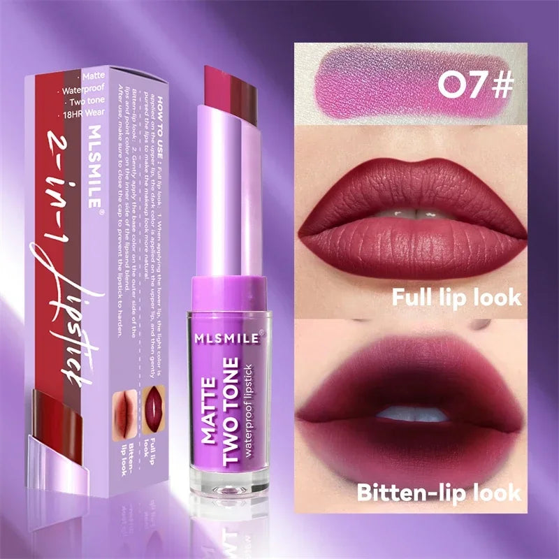 Gradient Two-color Velvet Lipstick Creating 3D Lips Waterproof Long Lasting Matte Lip Gloss Lipgloss Non-Stick Cup Woman Makeup