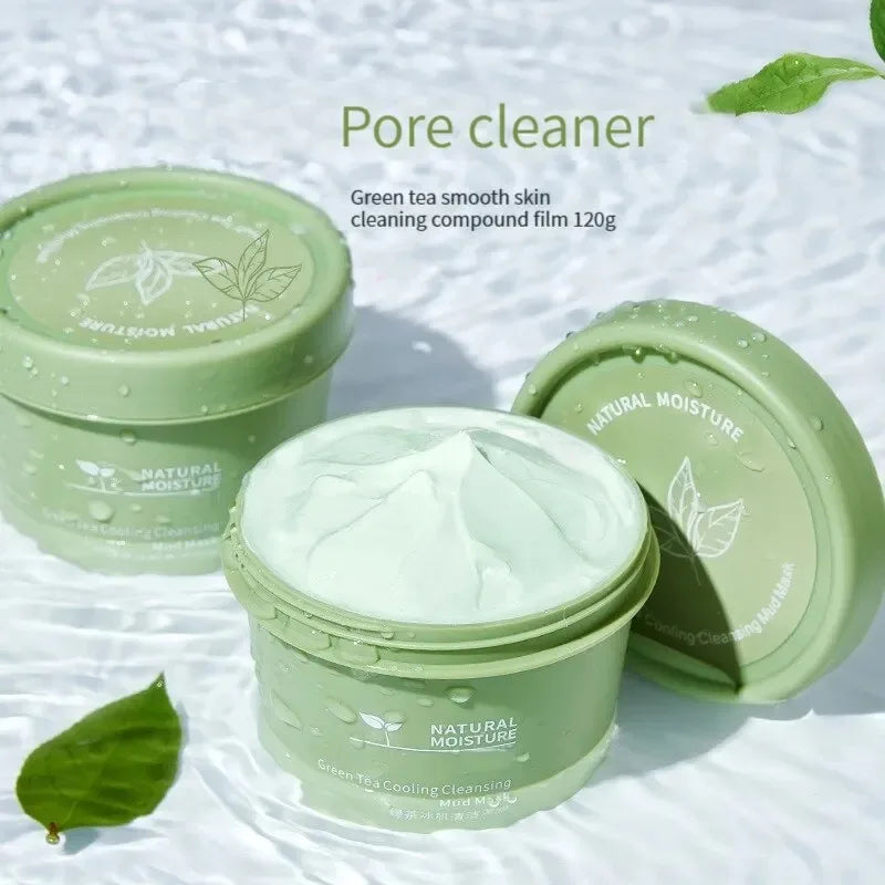 Green Tea Ice Mud Mask Cleansing Moisturizing Oil Control Blackhead Removal Cleansing Mud Mask Applicator Mud Mask 1PCS 120g