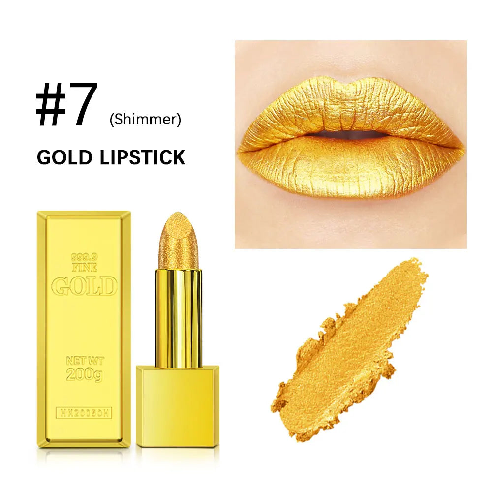 Glitter Lipstick Moisturizing Makeup Velvet Matte Gold Lipstick Waterproof Lipstains Sexy Shiny Red Cosmetics Pigment Nude Rouge