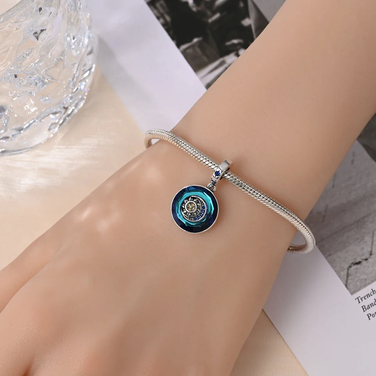 Original Sterling Silver 925 Astrolabe Sun&moon Star Blue Series Charms Fit Bracelet DIY Charm for Women Jewelry Fine Gifts