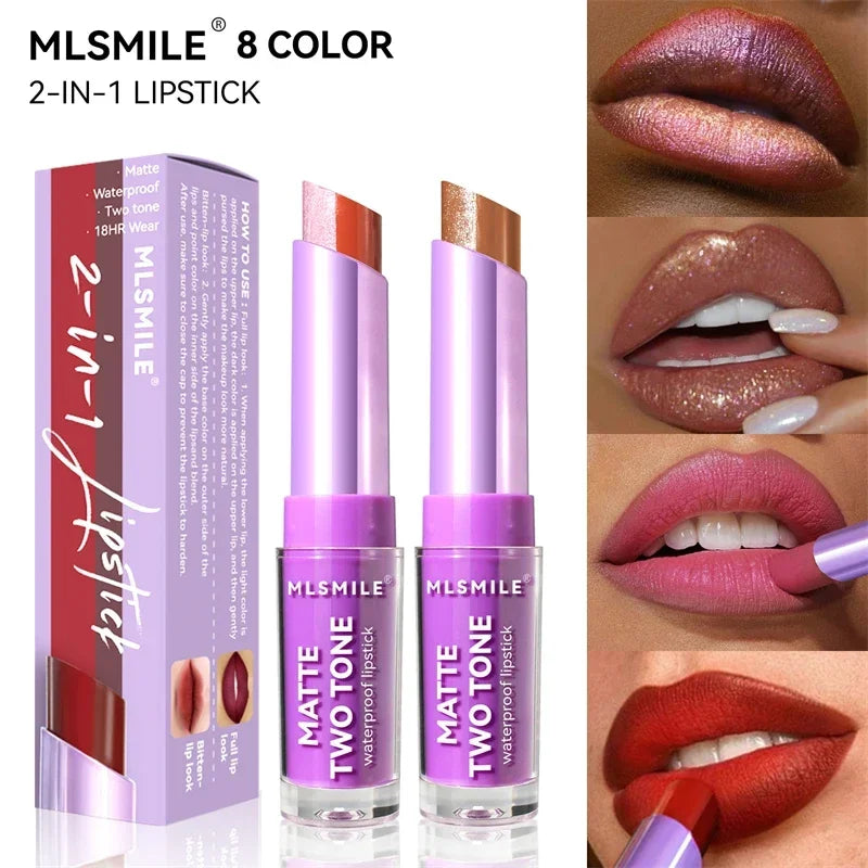 Gradient Two-color Velvet Lipstick Creating 3D Lips Waterproof Long Lasting Matte Lip Gloss Lipgloss Non-Stick Cup Woman Makeup