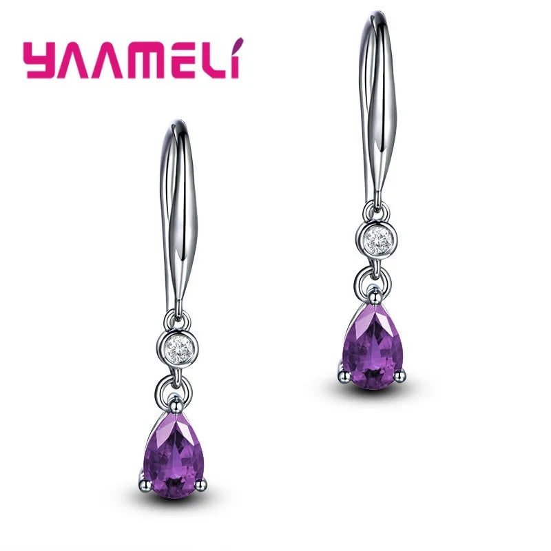 Long Trendy Drop Earrings CZ Zircon Bijoux 925 Silver Fine Jewelry