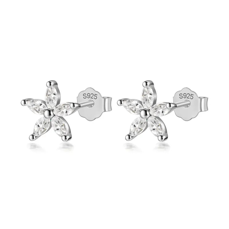 Trendy Fashion Flower Colour CZ Stud Earrings 925 Silver