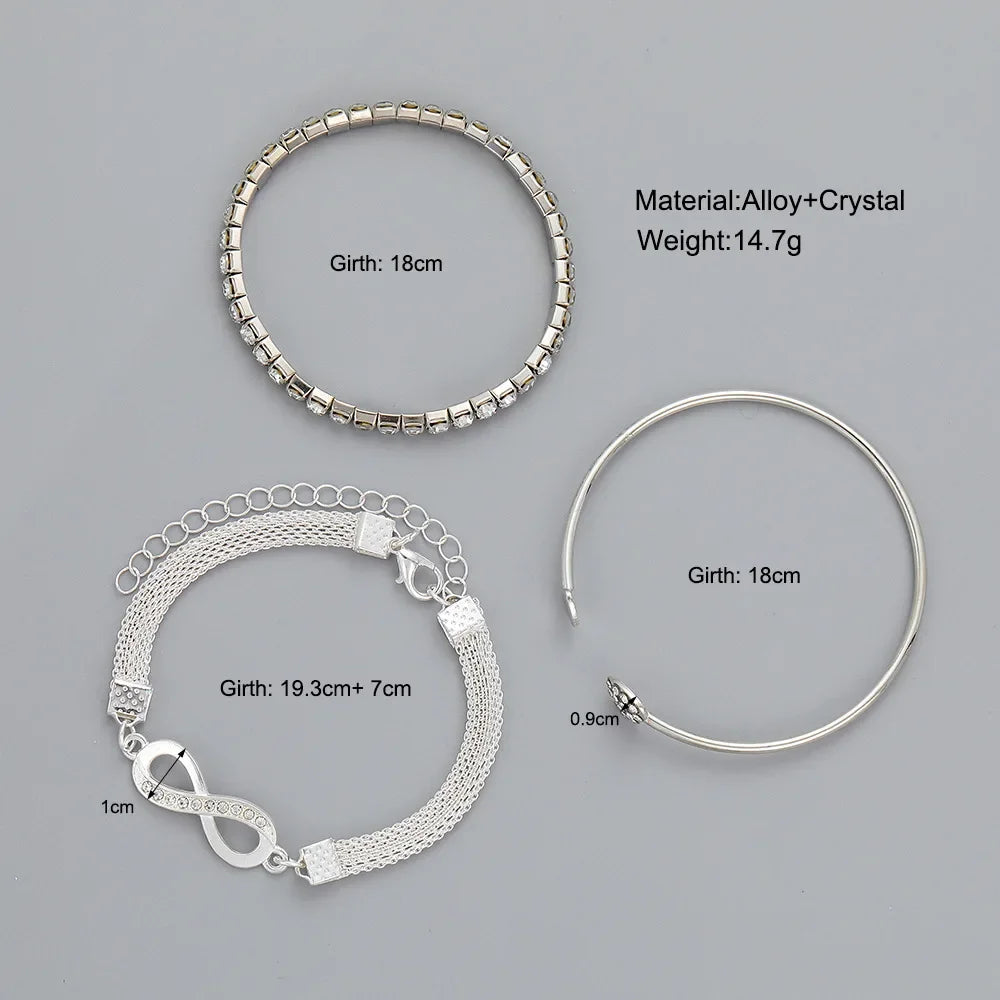 Open Chain Link Bracelet Set Fashion Crystal Tennis Chain Bangle Trend Jewelry Accessories