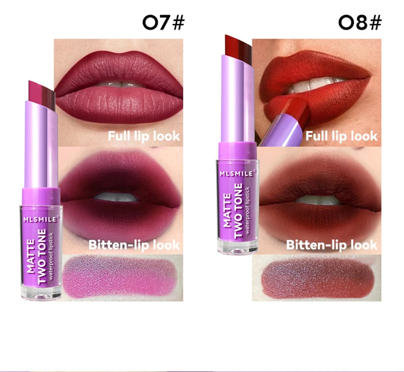 Gradient Two-color Velvet Lipstick Creating 3D Lips Waterproof Long Lasting Matte Lip Gloss Lipgloss Non-Stick Cup Woman Makeup