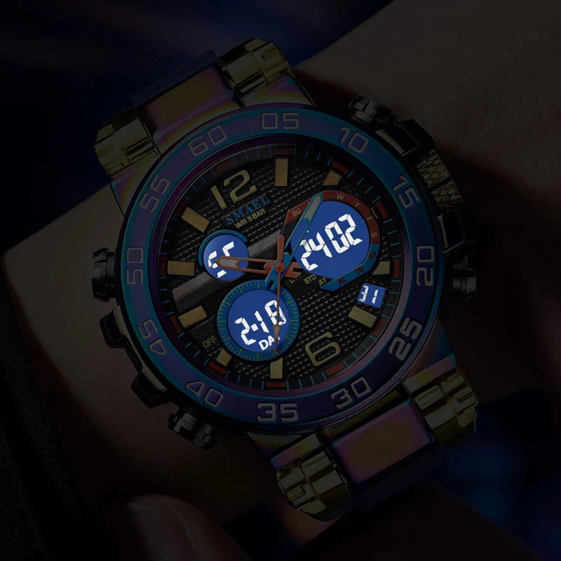 SMAEL Colorful Alloy Case Men's Outdoor Sports Multifunctional Watch Digital Waterproof Night Glow Wristwatches Men Stopwatch