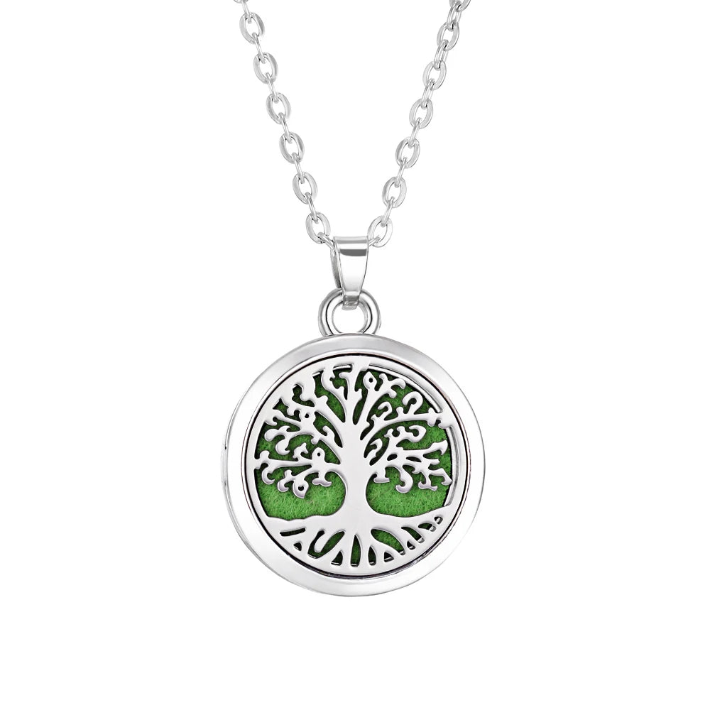 Tree of Life Aromatherapy Necklace Perfume Essential Oil Diffuser Alloy Stainless Steel  Locket Pendant Aroma Diffuser Necklace