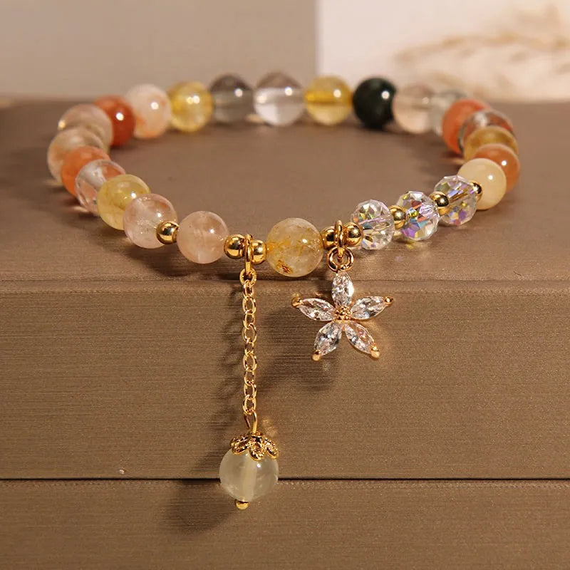 Natural Crystal Stone Ball Strand Bracelets Dopamine Crystal Beaded Wristlet