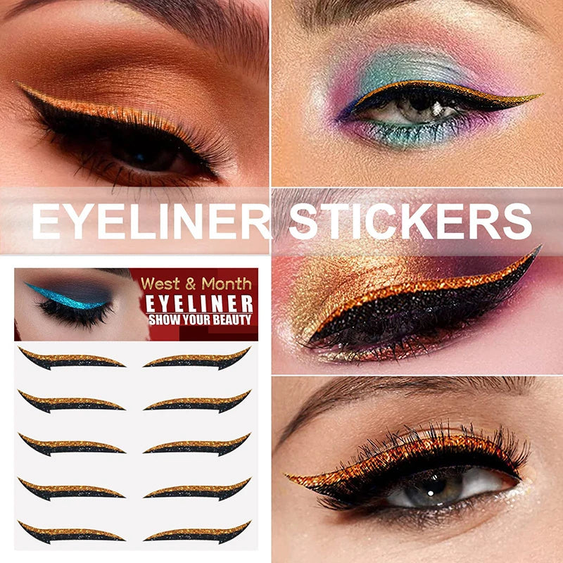 Waterproof Double Eyelid Line Stickers Glitter Eyeliner Sticker Set Reusable Eye Makeup Self-adhesive Sticker Beauty Accessories