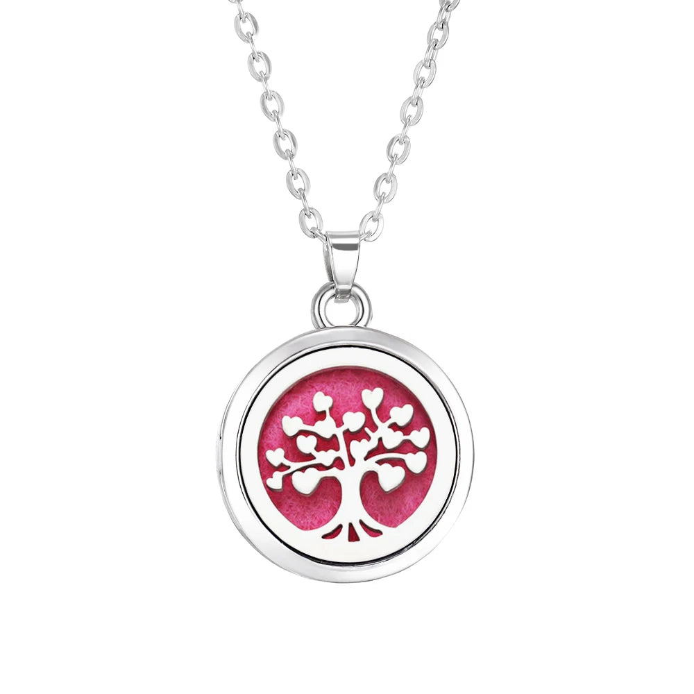 Tree of Life Aromatherapy Necklace Perfume Essential Oil Diffuser Alloy Stainless Steel  Locket Pendant Aroma Diffuser Necklace