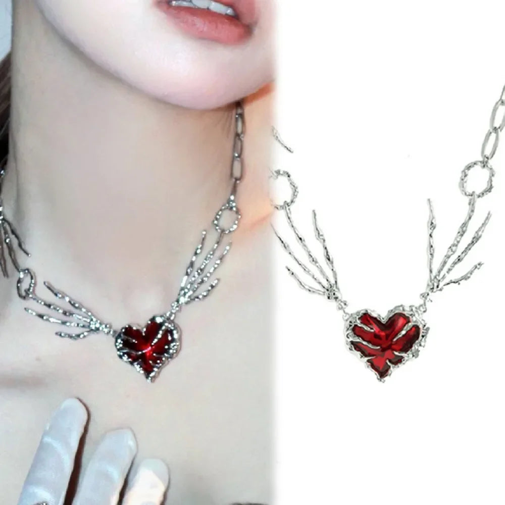 Retro Trendy Creative Skull Ghost Claw Heart Pendant Necklace