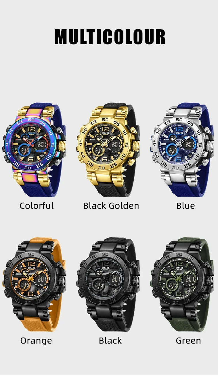 SMAEL Colorful Alloy Case Men's Outdoor Sports Multifunctional Watch Digital Waterproof Night Glow Wristwatches Men Stopwatch