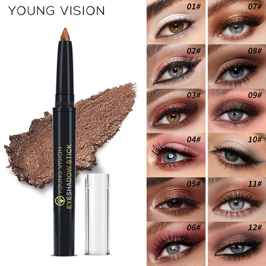 YOUNG VISION 12 Color Eyeshadow Stick Waterproof Long-lasting Pearl Shimmer cream formula easy to color fine and smooth