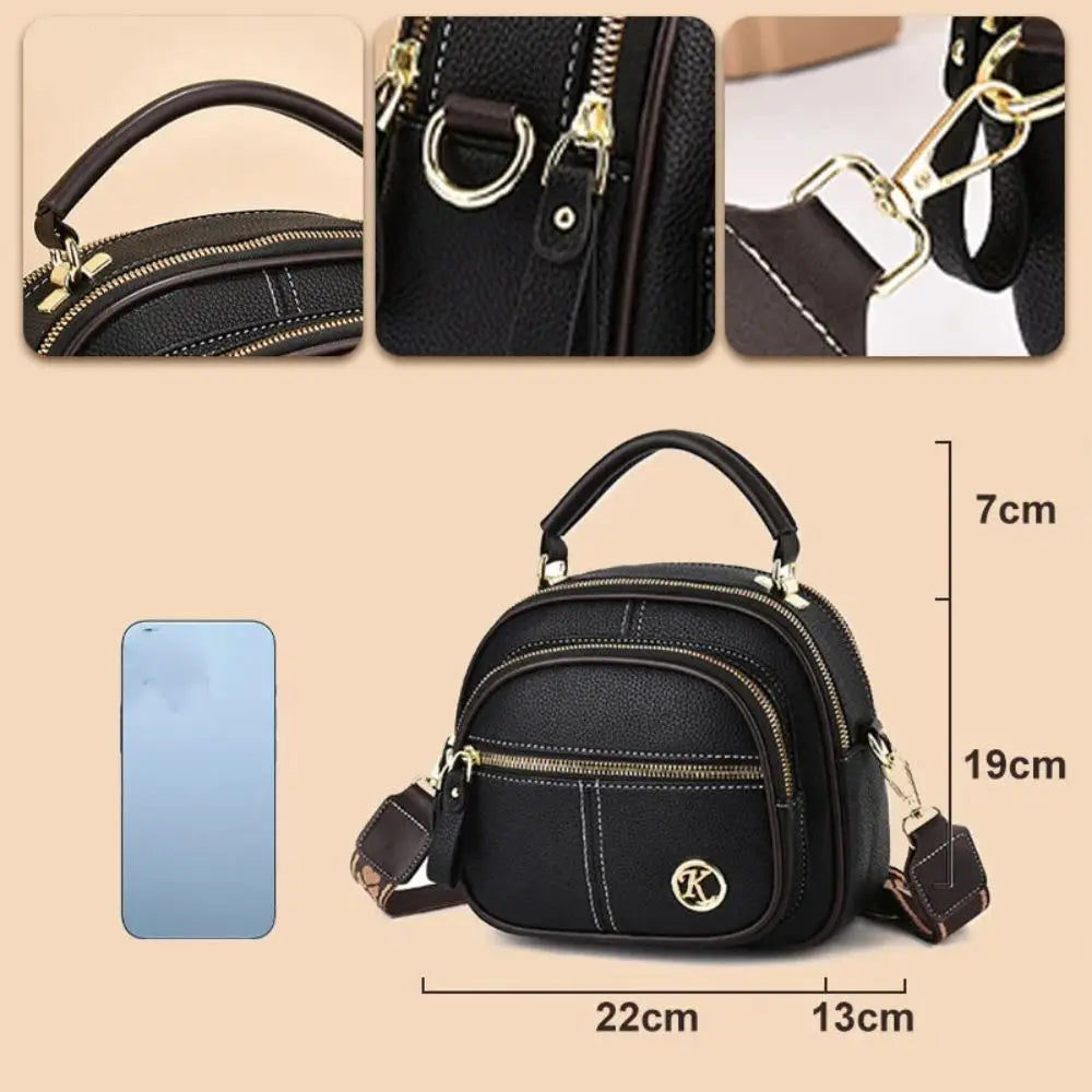 Satchels Bag Multi Compartment Wide Shoulder Straps Leather Crossbody Handbag