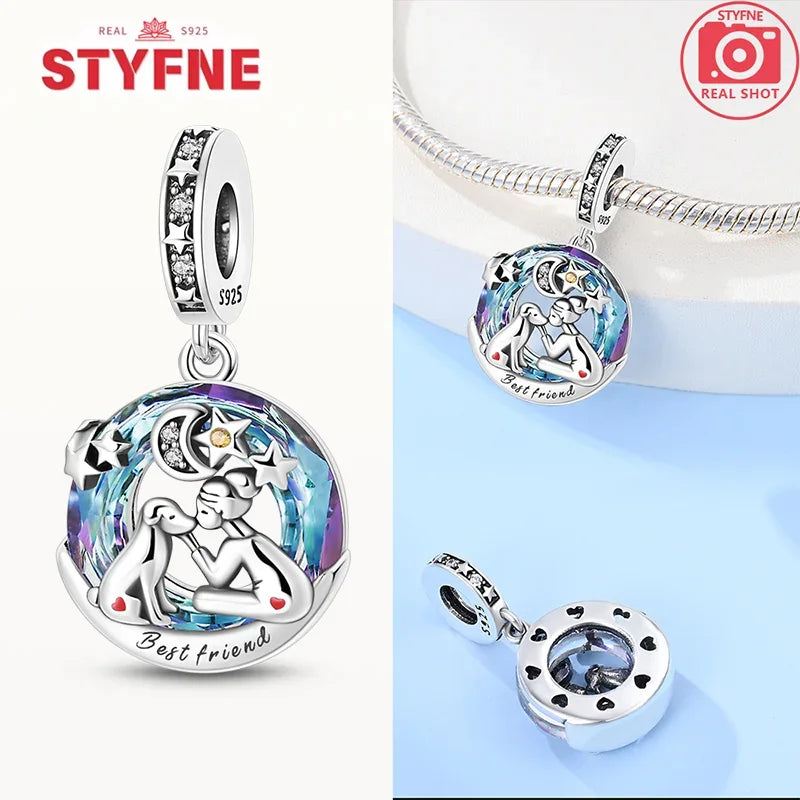 Original Sterling Silver 925 Astrolabe Sun&moon Star Blue Series Charms Fit Bracelet DIY Charm for Women Jewelry Fine Gifts