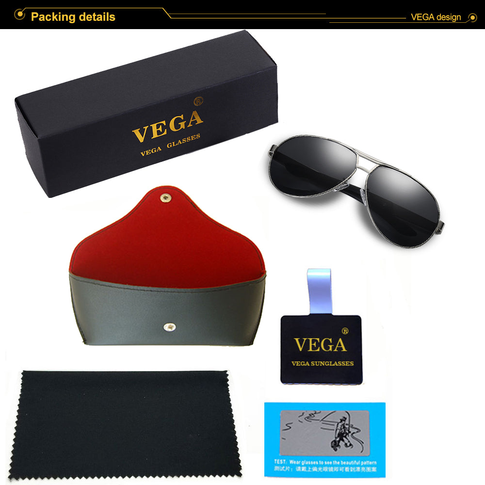 VEGA Eyewear Black Pilot Sunglasses Men Polarized With Box Polycarbonate Pilot Sun Glasses Men Aviation Sunglasses 2018 VG12