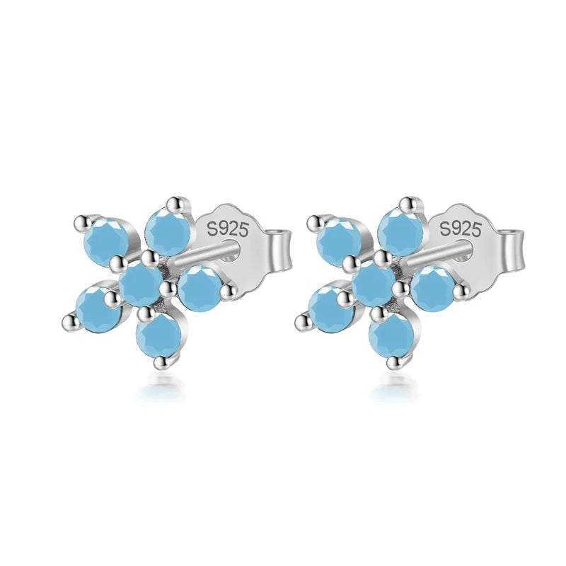 Trendy Fashion Flower Colour CZ Stud Earrings 925 Silver