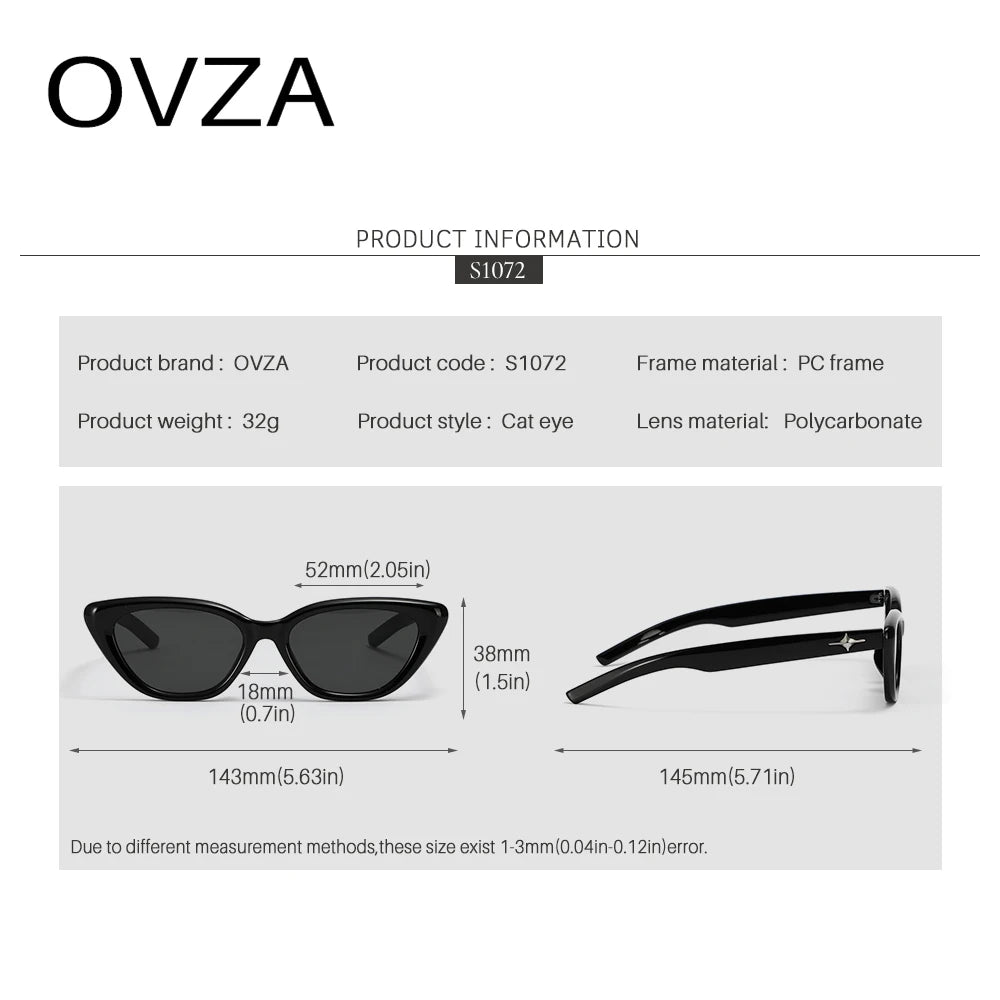 OVZA Retro Cat Eye Womens Sunglasses Brand Designer Vintage Mens Eyeglasses Narrow Frame Anti-UV Lens S1072