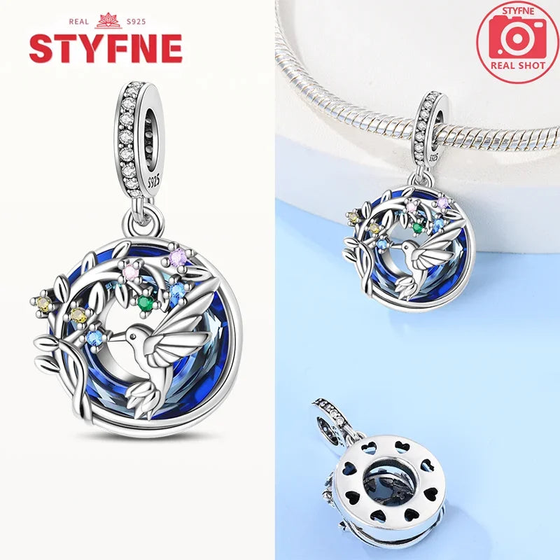 Original Sterling Silver 925 Astrolabe Sun&moon Star Blue Series Charms Fit Bracelet DIY Charm for Women Jewelry Fine Gifts