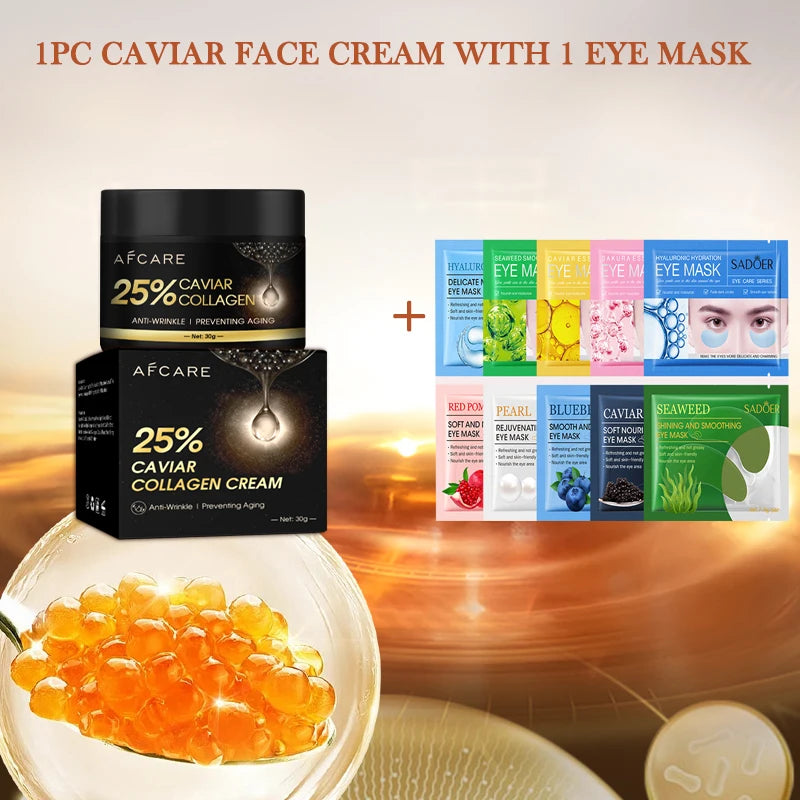 Hydrating Face Cream Caviar Collagen Anti-wrinkle Skincare With Eye Mask