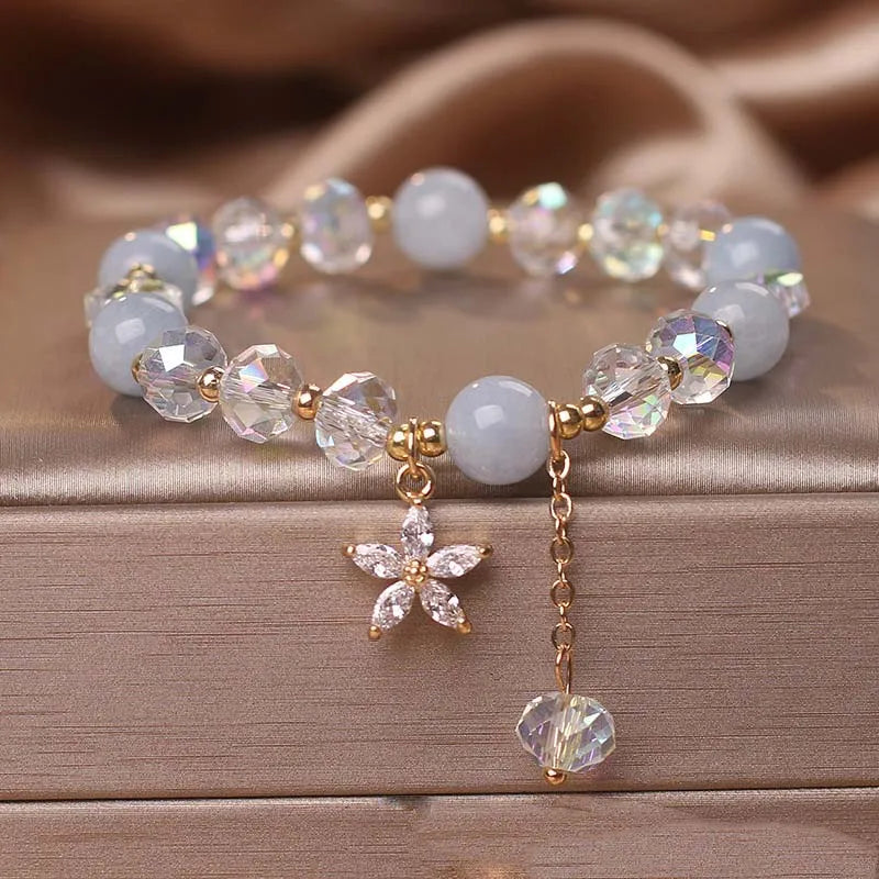 Natural Crystal Stone Ball Strand Bracelets Dopamine Crystal Beaded Wristlet