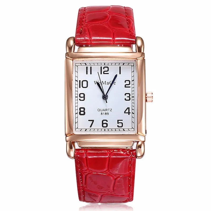 Luxury Rectangle Metal Case Quartz Wristwatch Leather Belt Casual Fashion Watch