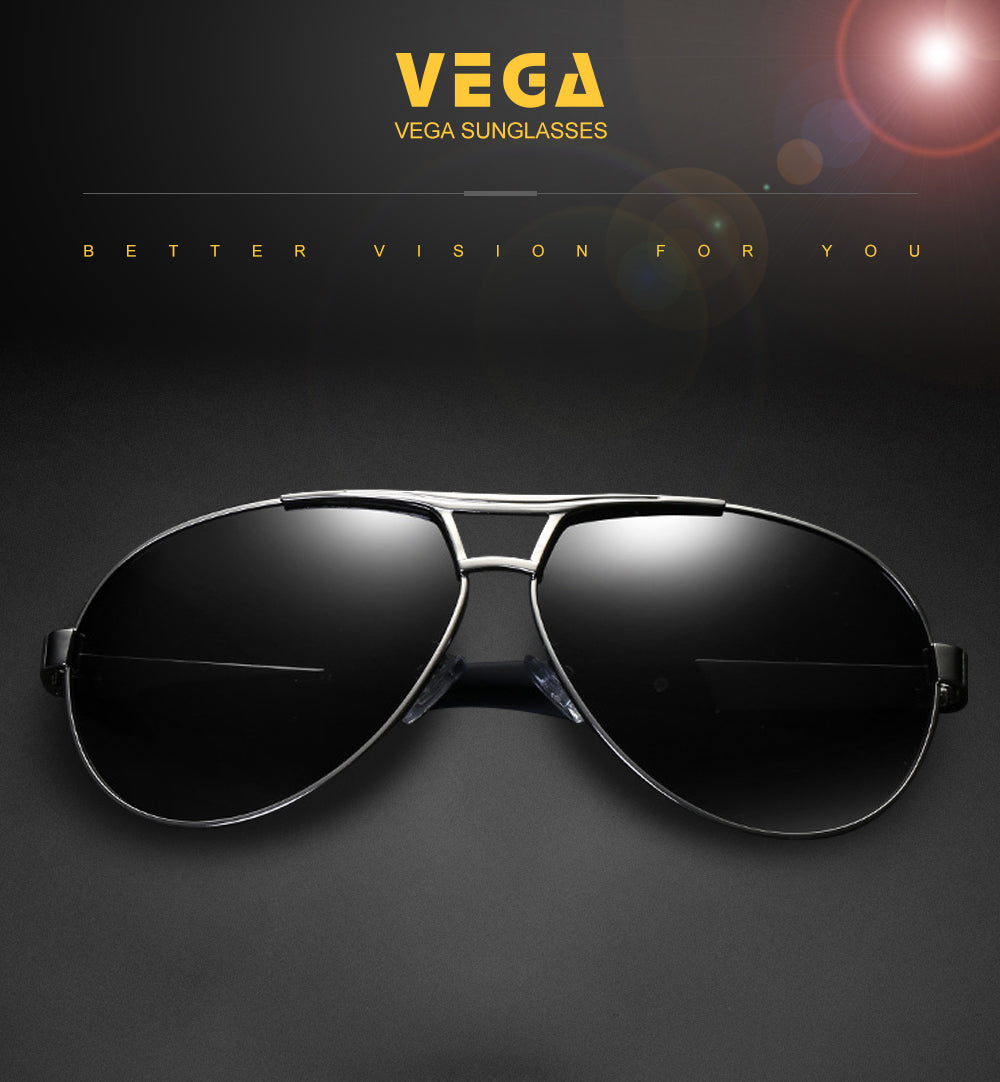 VEGA Eyewear Black Pilot Sunglasses Men Polarized With Box Polycarbonate Pilot Sun Glasses Men Aviation Sunglasses 2018 VG12