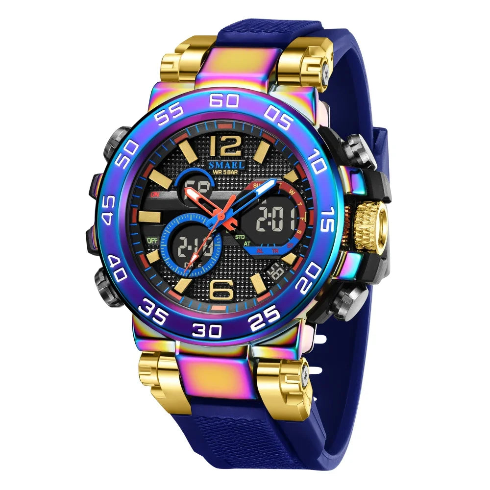 SMAEL Colorful Alloy Case Men's Outdoor Sports Multifunctional Watch Digital Waterproof Night Glow Wristwatches Men Stopwatch