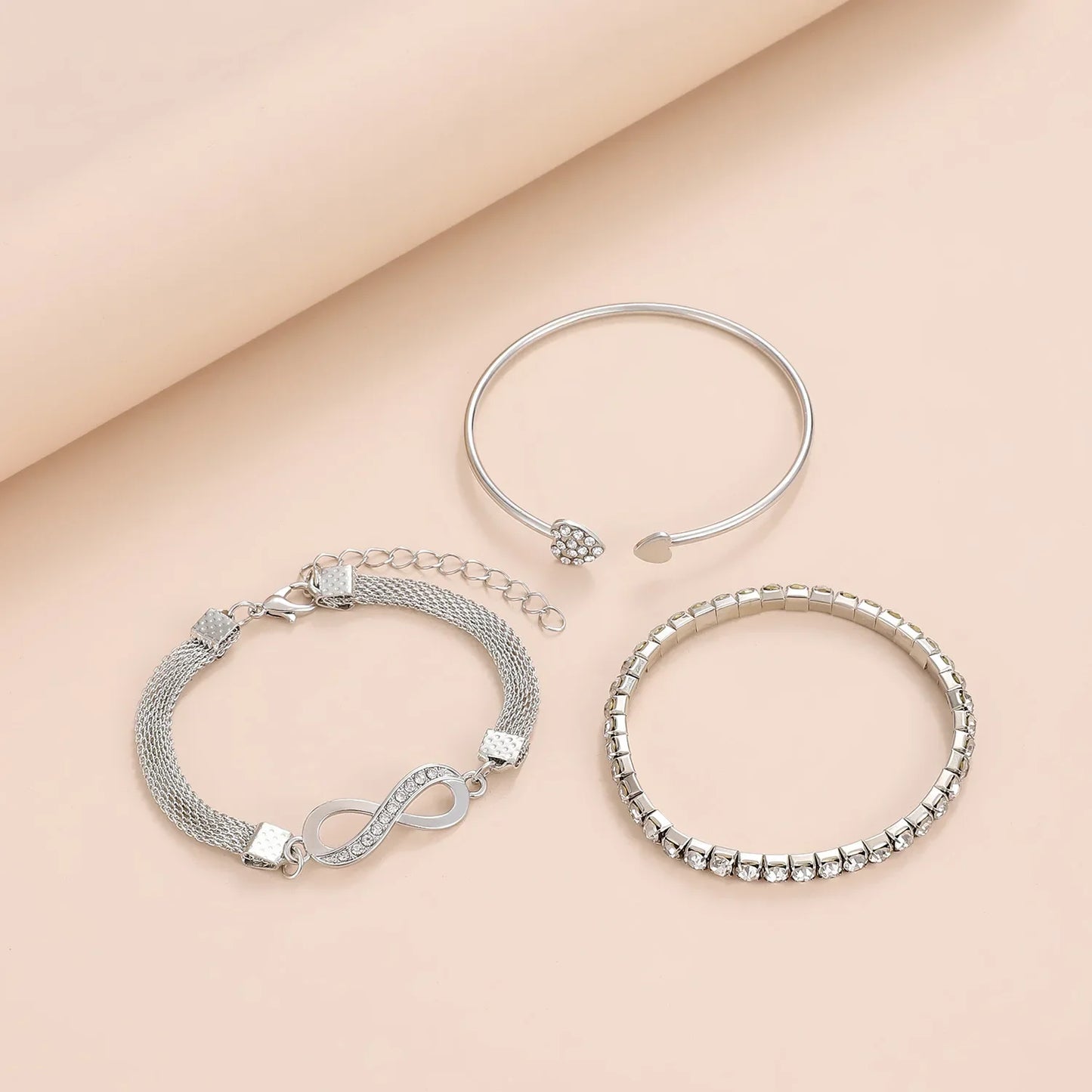 Open Chain Link Bracelet Set Fashion Crystal Tennis Chain Bangle Trend Jewelry Accessories