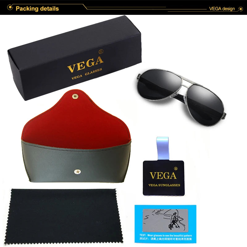 VEGA Eyewear Black Pilot Sunglasses Men Polarized With Box Polycarbonate Pilot Sun Glasses Men Aviation Sunglasses 2018 VG12