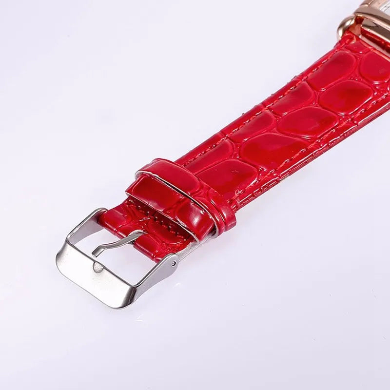 Luxury Rectangle Metal Case Quartz Wristwatch Leather Belt Casual Fashion Watch